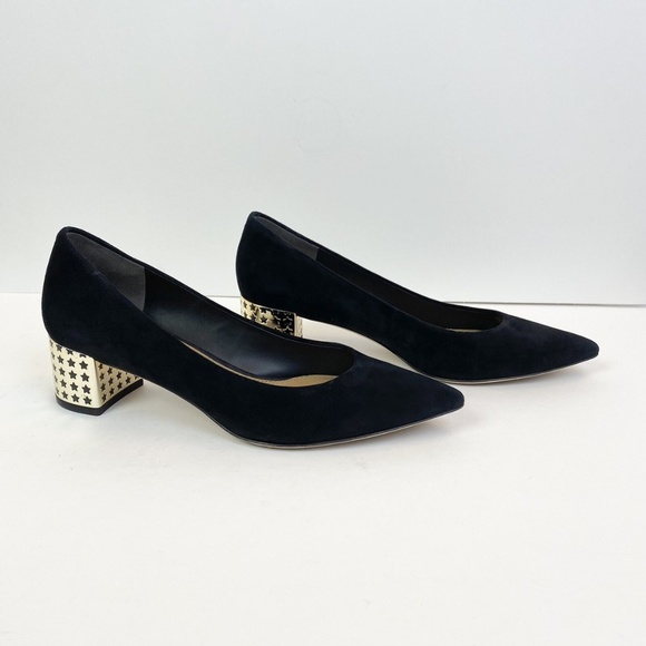 NEW WITH BOX. Tory Burch Black Suede Leather Pointed Toe Block Heel Pumps. 7M - Picture 1 of 11